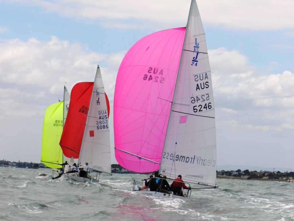 J24 Nationals Jan 9,2013 spinnaker pursuit © Chris Furey
